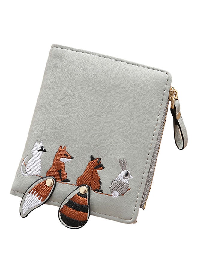 Cute Animal Embroidery Bi-Fold Wallet Grey