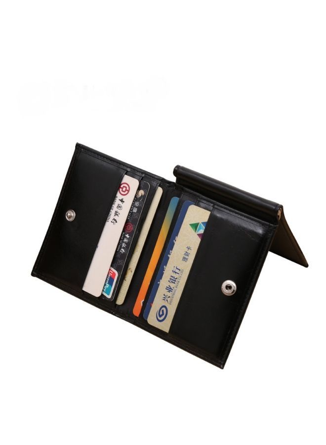 Three-Fold Multi-Card Long Leather Wallet Black