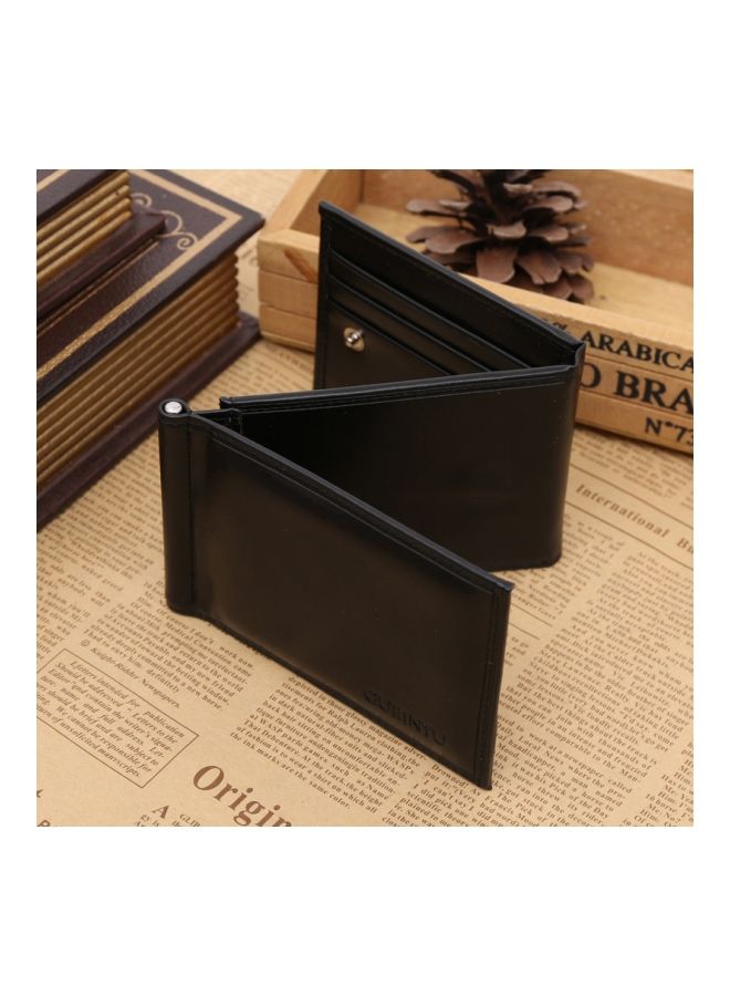 Three-Fold Multi-Card Long Leather Wallet Black