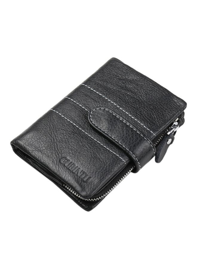 Three-Fold Multi-Card Long Leather Wallet Black