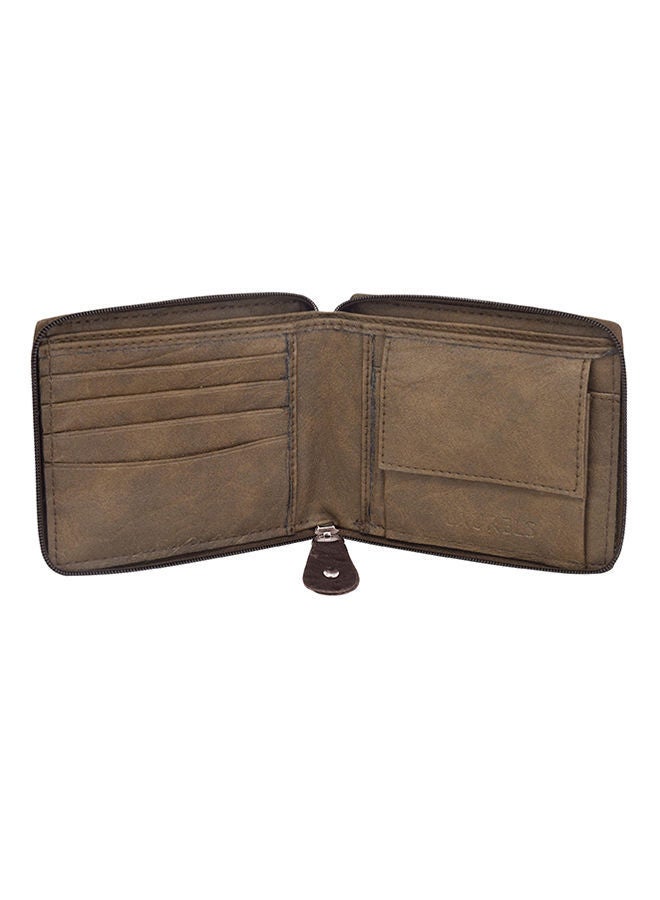 Zipper Bi-Fold Wallet Brown