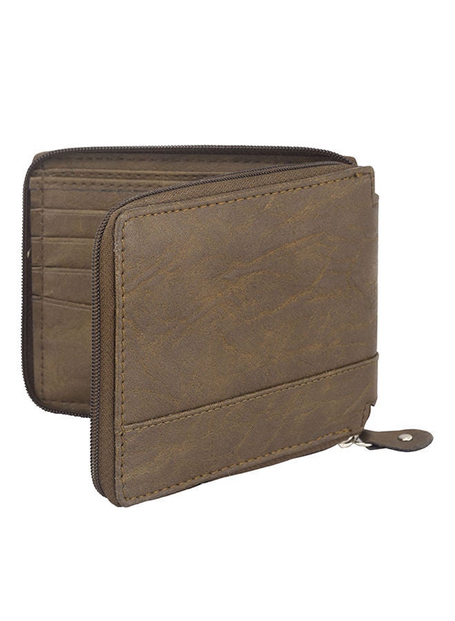 Zipper Bi-Fold Wallet Brown