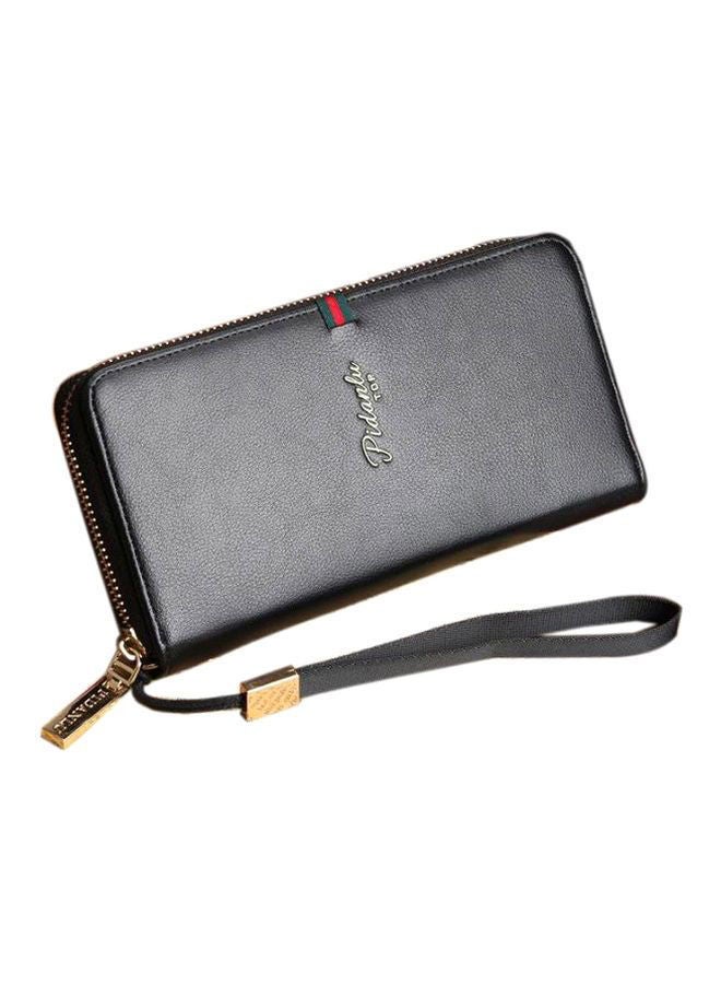 Leather Zip Around Wallet Black