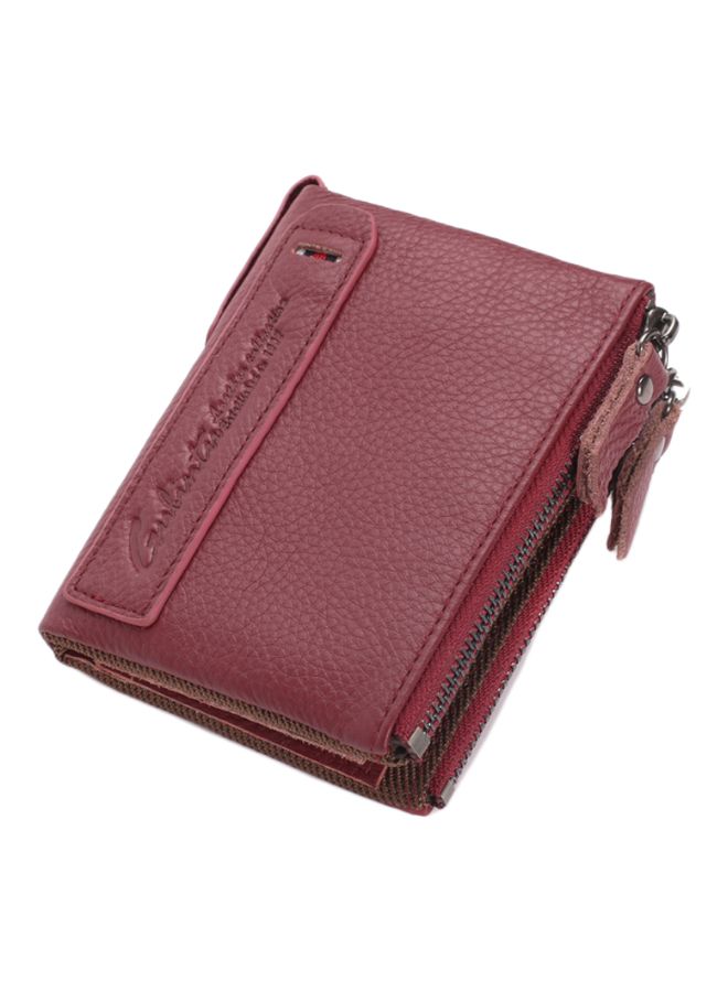 Men's Zippered Leather Wallet Red