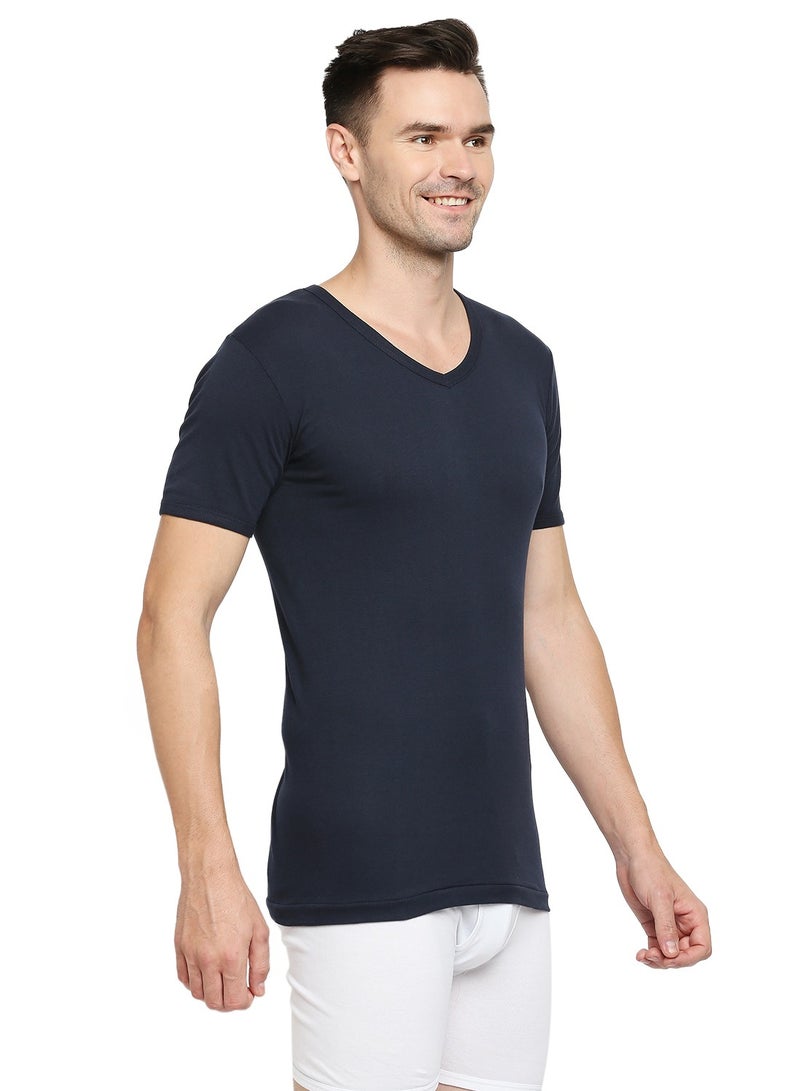 MEN'S V-NECK COTTON UNDERSHIRT (PACK OF 3) - NAVY BLUE