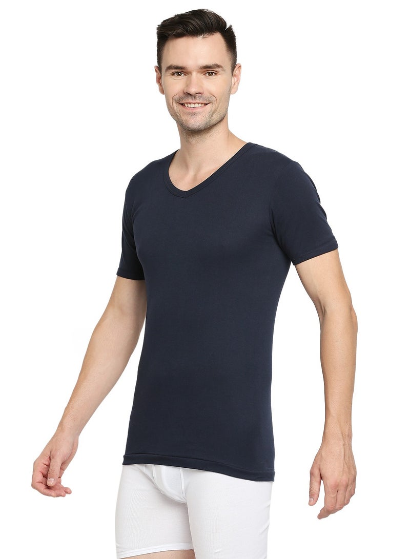 MEN'S V-NECK COTTON UNDERSHIRT (PACK OF 3) - NAVY BLUE