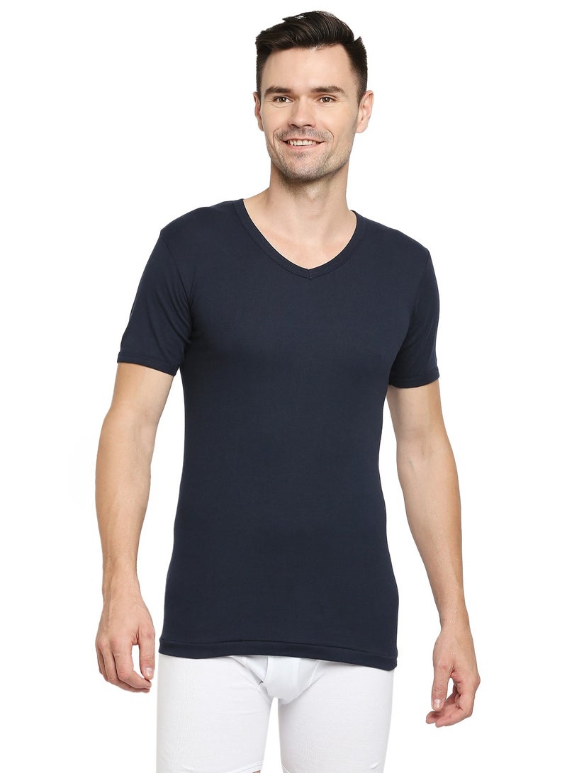 MEN'S V-NECK COTTON UNDERSHIRT (PACK OF 3) - NAVY BLUE