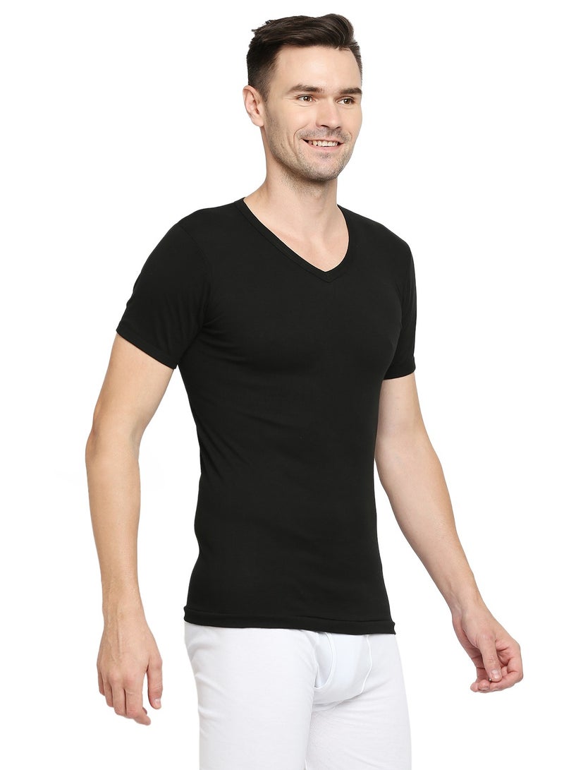 MEN'S V-NECK COTTON UNDERSHIRT (PACK OF 3) - BLACK