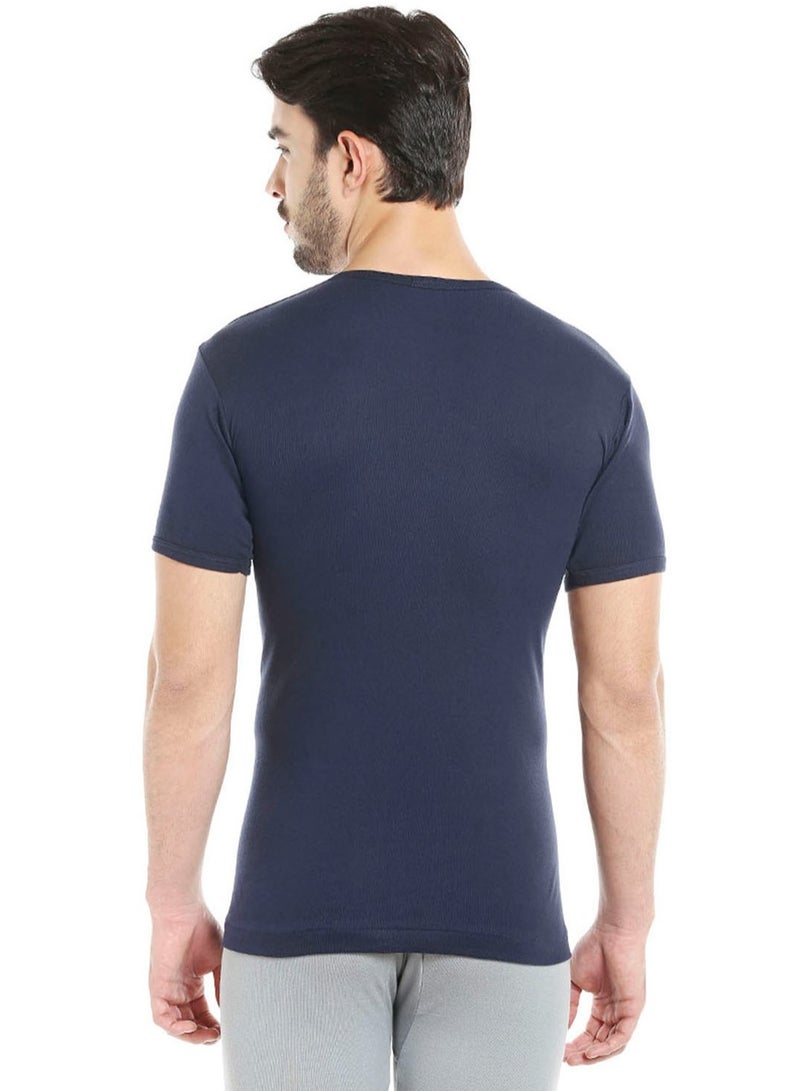 MEN'S U-NECK COTTON UNDERSHIRT (PACK OF 3) - NAVY BLUE