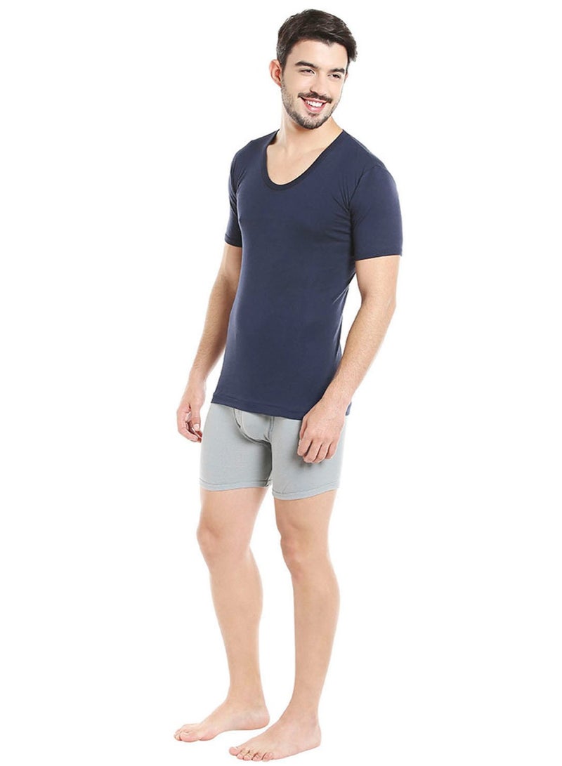 MEN'S U-NECK COTTON UNDERSHIRT (PACK OF 3) - NAVY BLUE