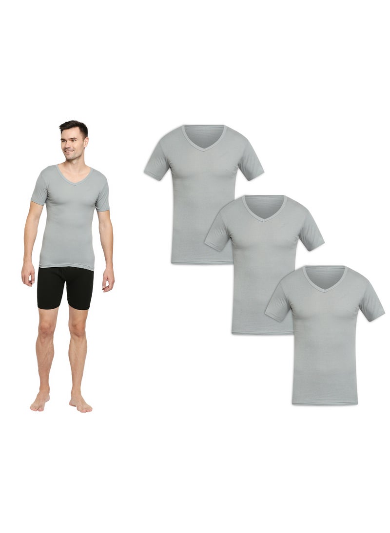 MEN'S V-NECK COTTON UNDERSHIRT (PACK OF 3) - GREY