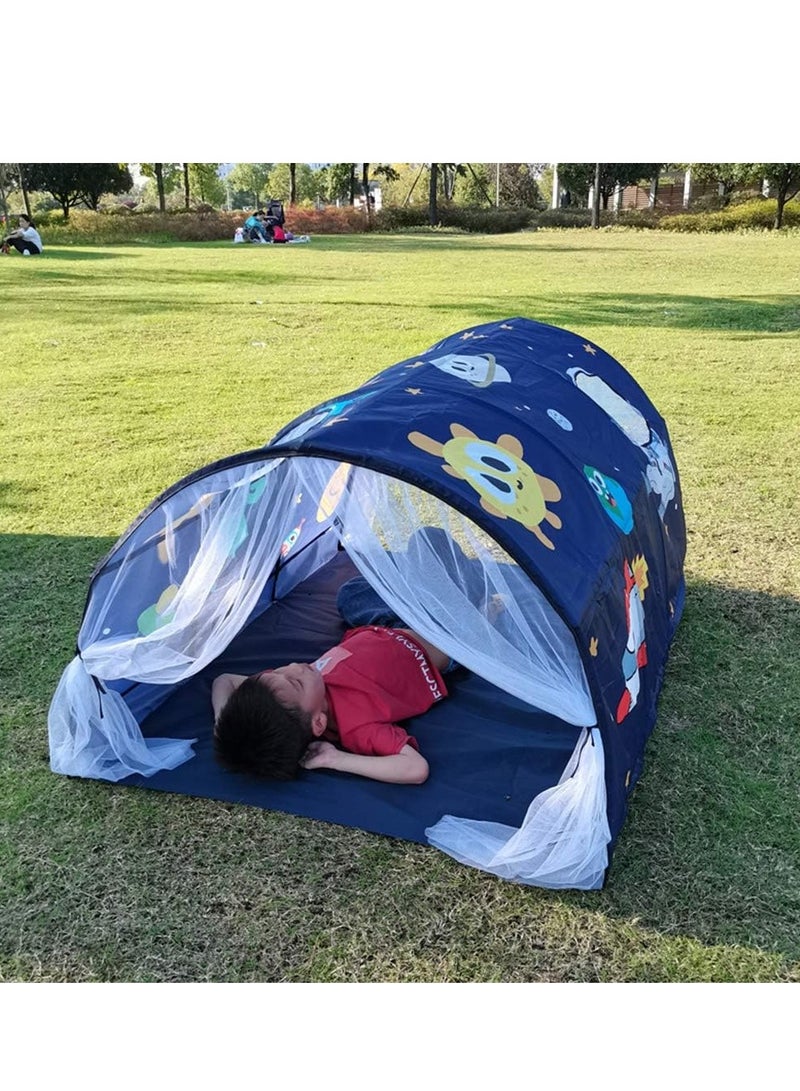 Kids Playhouse Tent Bed, Boys Girls Play Tent Game House, Portable Baby Toddlers Sleeping Tent, Space Star Theme Breathable Cottage Playhouse with Net Curtain & Mesh Windows & Carry Bag