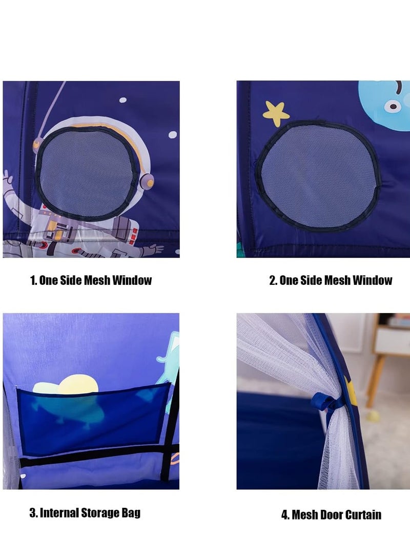 Kids Playhouse Tent Bed, Boys Girls Play Tent Game House, Portable Baby Toddlers Sleeping Tent, Space Star Theme Breathable Cottage Playhouse with Net Curtain & Mesh Windows & Carry Bag