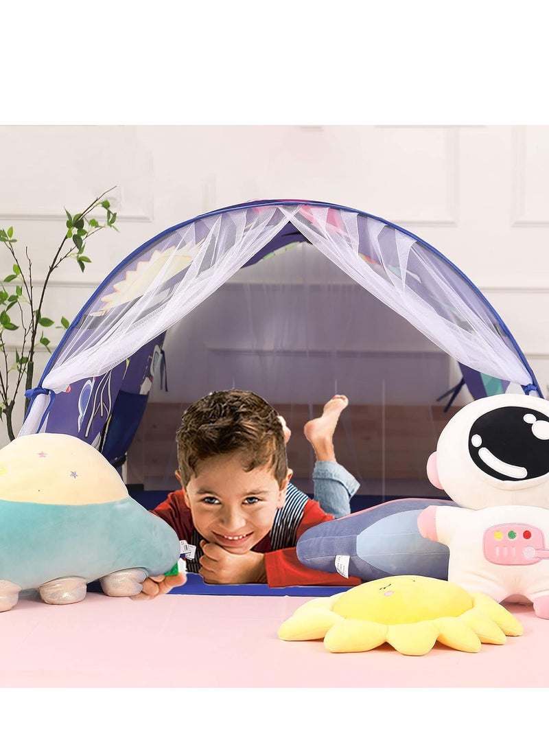 Kids Playhouse Tent Bed, Boys Girls Play Tent Game House, Portable Baby Toddlers Sleeping Tent, Space Star Theme Breathable Cottage Playhouse with Net Curtain & Mesh Windows & Carry Bag