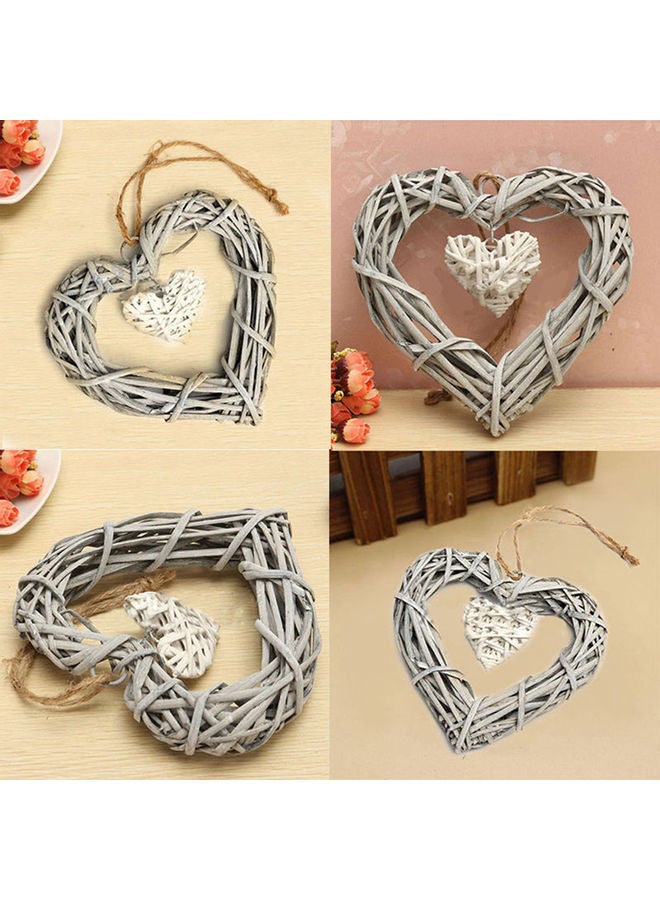 Double Heart Resin Wicker Wall Hanging White