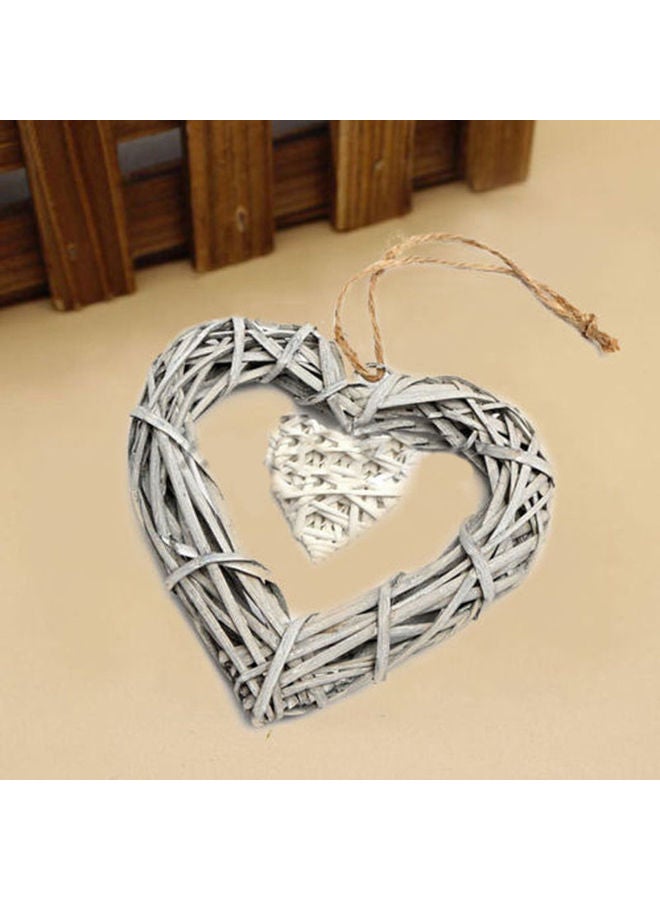 Double Heart Resin Wicker Wall Hanging White