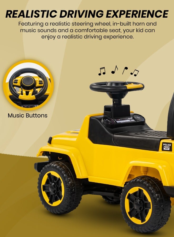 Baybee Raven Ride on  Car for Kids, Ride on Push Car with Music Button Kids Car with Storage & High Backrest Ride on Toy Baby Car Push Ride on Car for Kids Baby Toddlers 1 to 3 Years Boy Girl Yellow