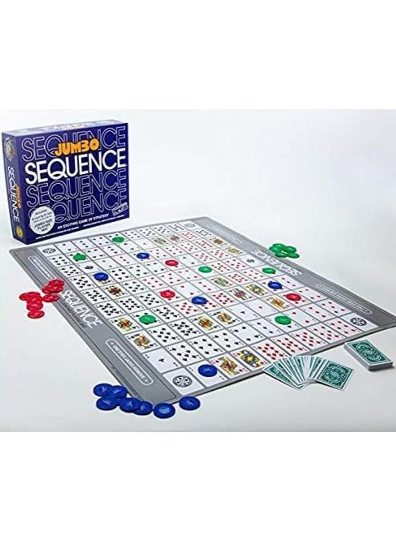 Jumbo Sequence Board Game Premium Strategy Set for Families Comprehensive Kit with Playing Chips, Cards & Play Mat. Unmatched Entertainment for 2-12 Players. Top Pick for Family Fun Night