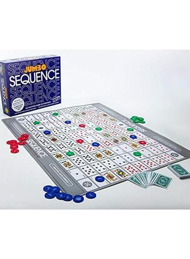 Jumbo Sequence Board Game Premium Strategy Set for Families Comprehensive Kit with Playing Chips, Cards & Play Mat. Unmatched Entertainment for 2-12 Players. Top Pick for Family Fun Night