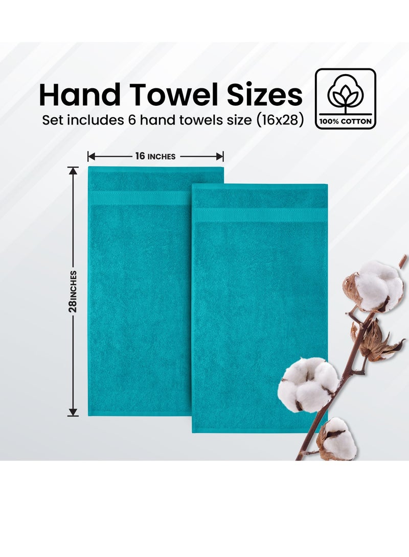 Premium Teal Hand Towels - Pack of 6, 41cm x 71cm Bathroom Hand Towel Set, Hotel & Spa Quality Hand Towels for Bathroom, Highly Absorbent and Super Soft Bathroom Towels by Infinitee Xclusives