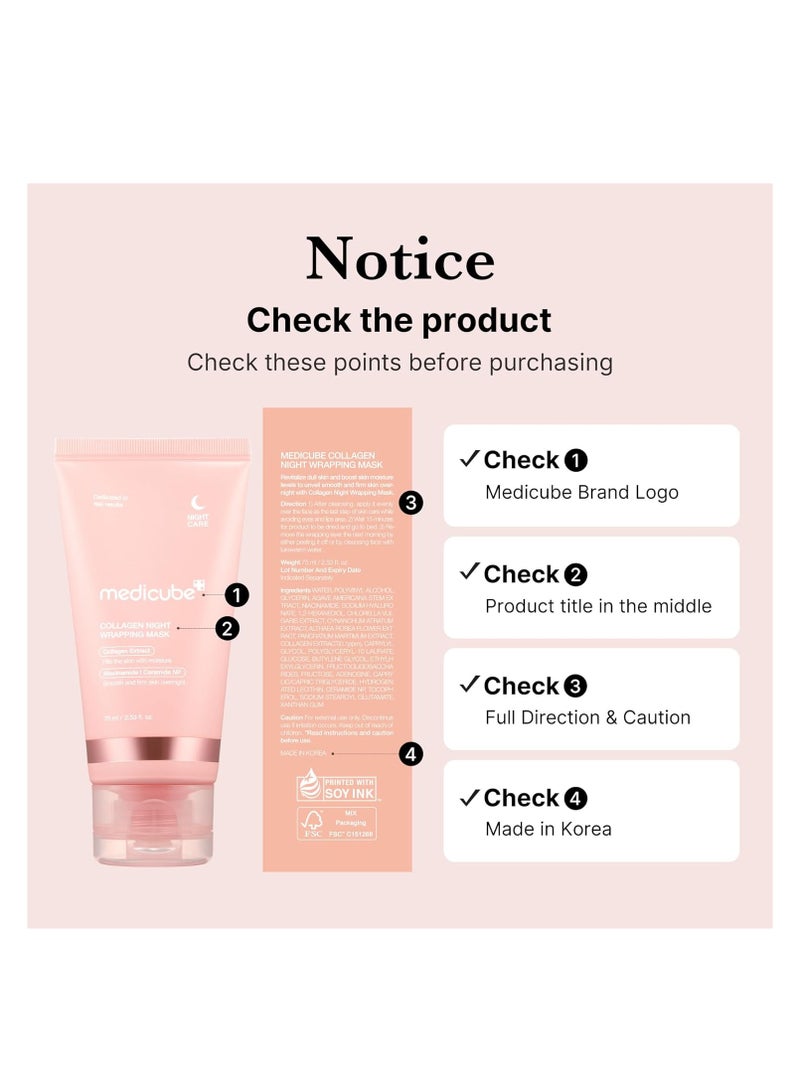 Medicube Collagen Overnight Wrapping Peel Off Facial Mask Pack Elasticity Hydration Care Reduces Sagging & Dullness Hydrolyzed Collagen For Glowing Skin Korean Skin Care 2.53 fl.oz