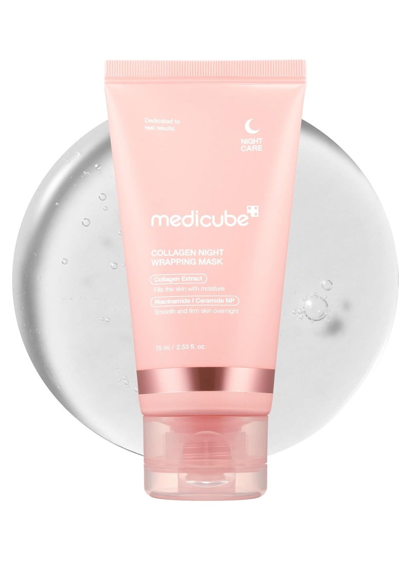 Medicube Collagen Overnight Wrapping Peel Off Facial Mask Pack Elasticity Hydration Care Reduces Sagging & Dullness Hydrolyzed Collagen For Glowing Skin Korean Skin Care 2.53 fl.oz