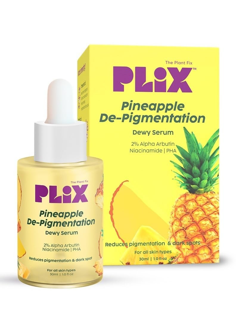 PLIX - THE PLANT FIX 2% Alpha Arbutin Pineapple De-Pigmentation Dewy Face Serum for Pigmentation & Dark Spots Removal for Unisex with 10% Niacinamide, 5% PHA for All Skin, 30ml (Pack of 1)