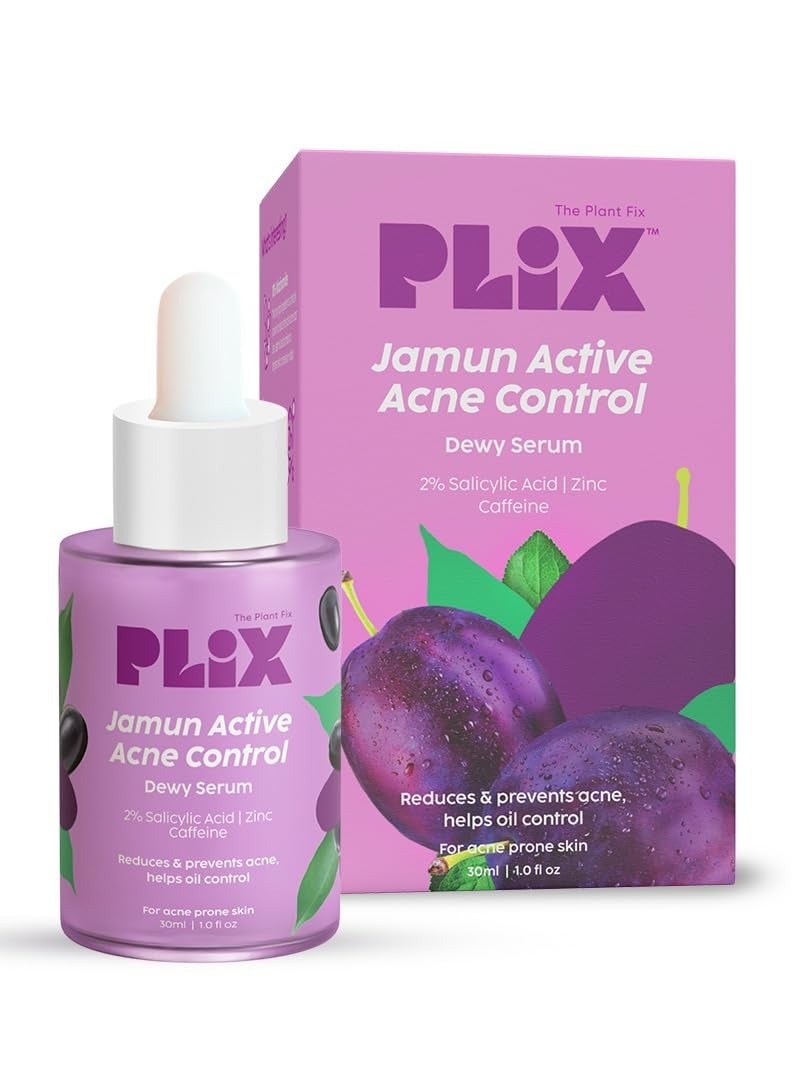 PLIX - THE PLANT FIX 2% Salicylic Acid Jamun Active Acne Control Dewy Serum 30 ml for Active Acne & Dark Spot Reduction with Caffeine for Breakout Control (Pack of 1)