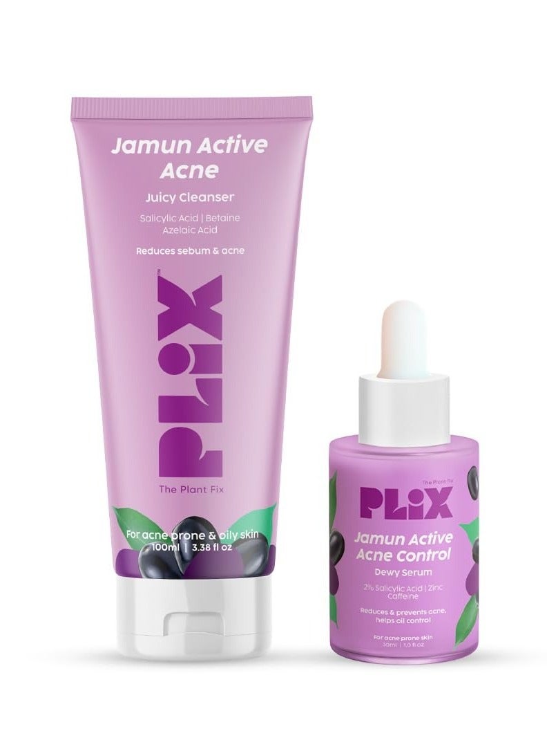 PLIX - THE PLANT FIX Jamun Face Wash and Active Acne Serum Combo(100ML + 30ML) For Active Acne & Oil Control, For Breakouts | Oily & Acne Prone Skin | Women & Men