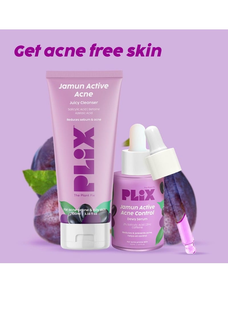 PLIX - THE PLANT FIX Jamun Face Wash and Active Acne Serum Combo(100ML + 30ML) For Active Acne & Oil Control, For Breakouts | Oily & Acne Prone Skin | Women & Men