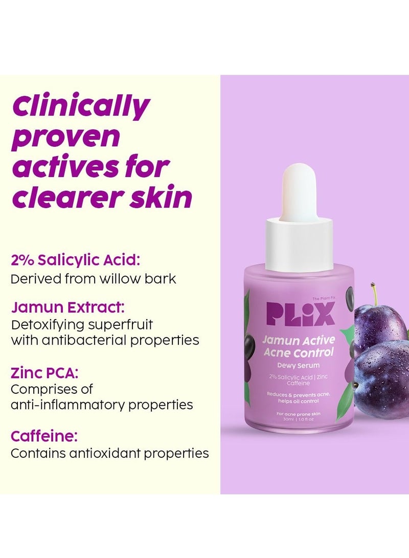 PLIX - THE PLANT FIX Jamun Face Wash and Active Acne Serum Combo(100ML + 30ML) For Active Acne & Oil Control, For Breakouts | Oily & Acne Prone Skin | Women & Men