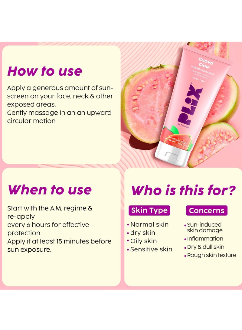 PLIX - THE PLANT FIX Vitamin C Guava Skincare Combo, Face Serum, Cleanser & Zero White Cast Sunscreen | For Skin Brightening & Sun Protection | UVA, UVB Shield & Hydration, For Men & Women