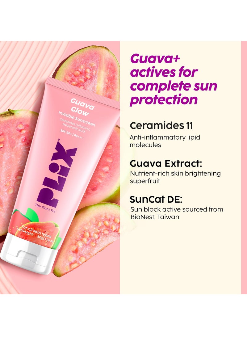 PLIX - THE PLANT FIX Vitamin C Guava Skincare Combo, Face Serum, Cleanser & Zero White Cast Sunscreen | For Skin Brightening & Sun Protection | UVA, UVB Shield & Hydration, For Men & Women