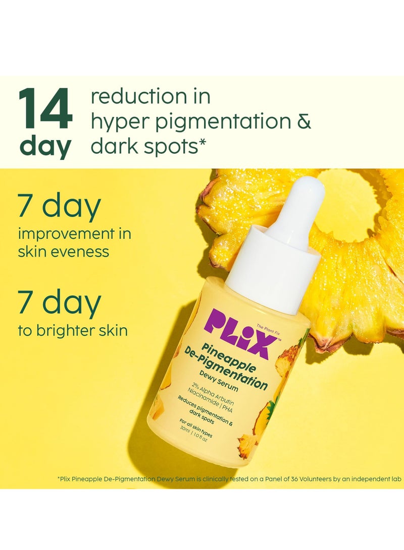 PLIX - THE PLANT FIX Glutathione Skin Glow 15 Effervescent Tablets and Pineapple Serum Combo for Clear Skin, 2% Alpha Arbutin for Unisex with Niacinamide, PHA and Vitamin E, 15ml (Pack of 2)