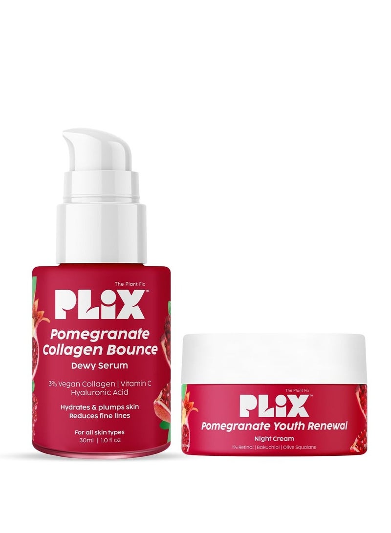 PLIX - THE PLANT FIX Collagen Bounce Serum 30ml and 1.20% Retinol Night Cream 50g with Bakuchi Oil | Anti Ageing Combo For Reducing Fine Lines & Wrinkles, Vegan Collagen Booster for Plump Skin