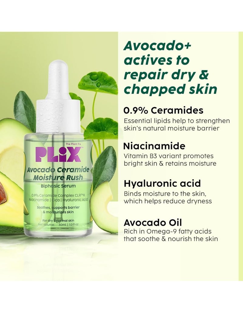 PLIX- THE PLANT FIX Barrier Repair Regime Combo with Avocado Ceramide Moisture Rush Serum & Avocado Cleanser | Nourishes and Hydrates Skin | For Men & Women| Pack of 2 (30ml + 100ml)