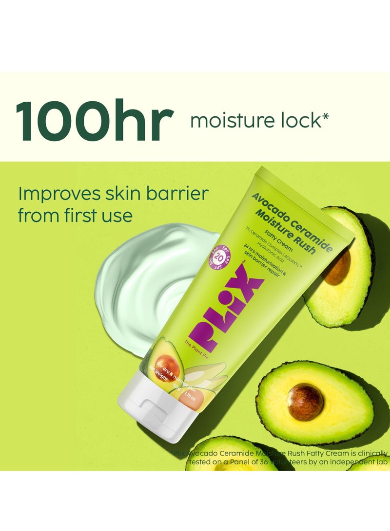 PLIX- THE PLANT FIX Barrier Repair Regime Combo with Avocado Ceramide Moisture Rush Serum & Avocado Cleanser | Nourishes and Hydrates Skin | For Men & Women| Pack of 2 (30ml + 100ml)