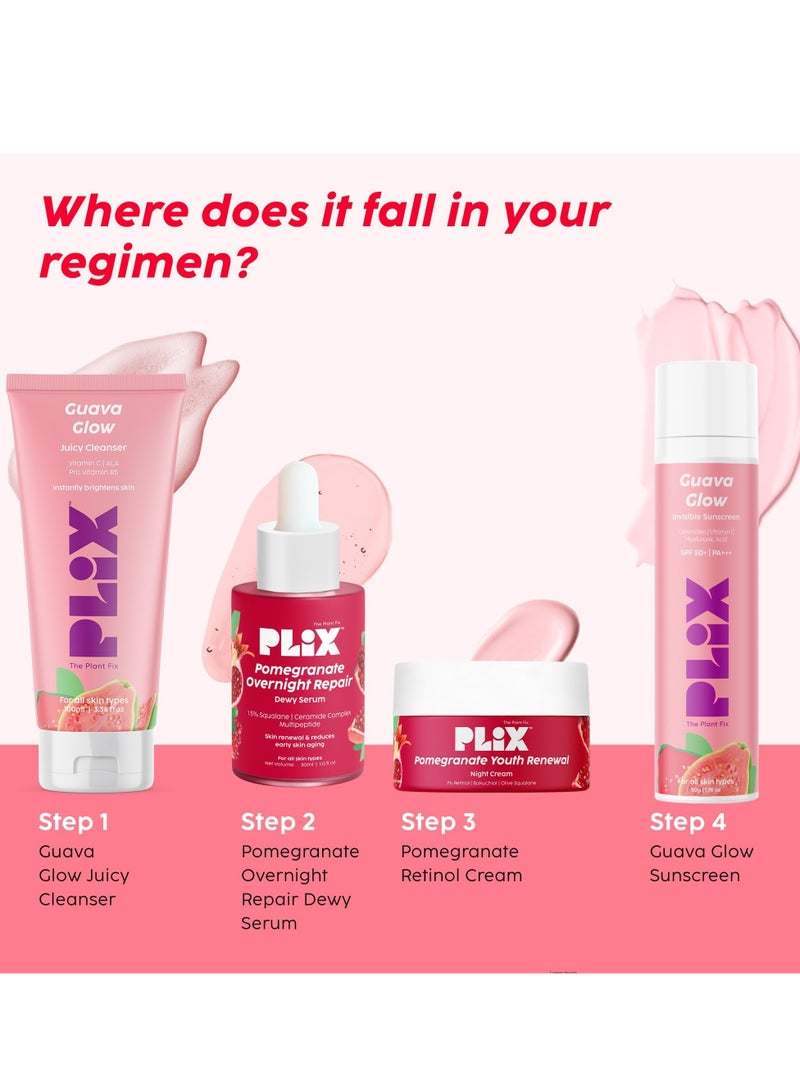 PLIX - THE PLANT FIX Pomegranate Overnight Repair Dewy Serum (30ml) for Ageless Younger Skin | Reduce Fine Lines & Wrinkles | Collagen Boosting, Hydrating Serum for Women & Men | Anti-ageing