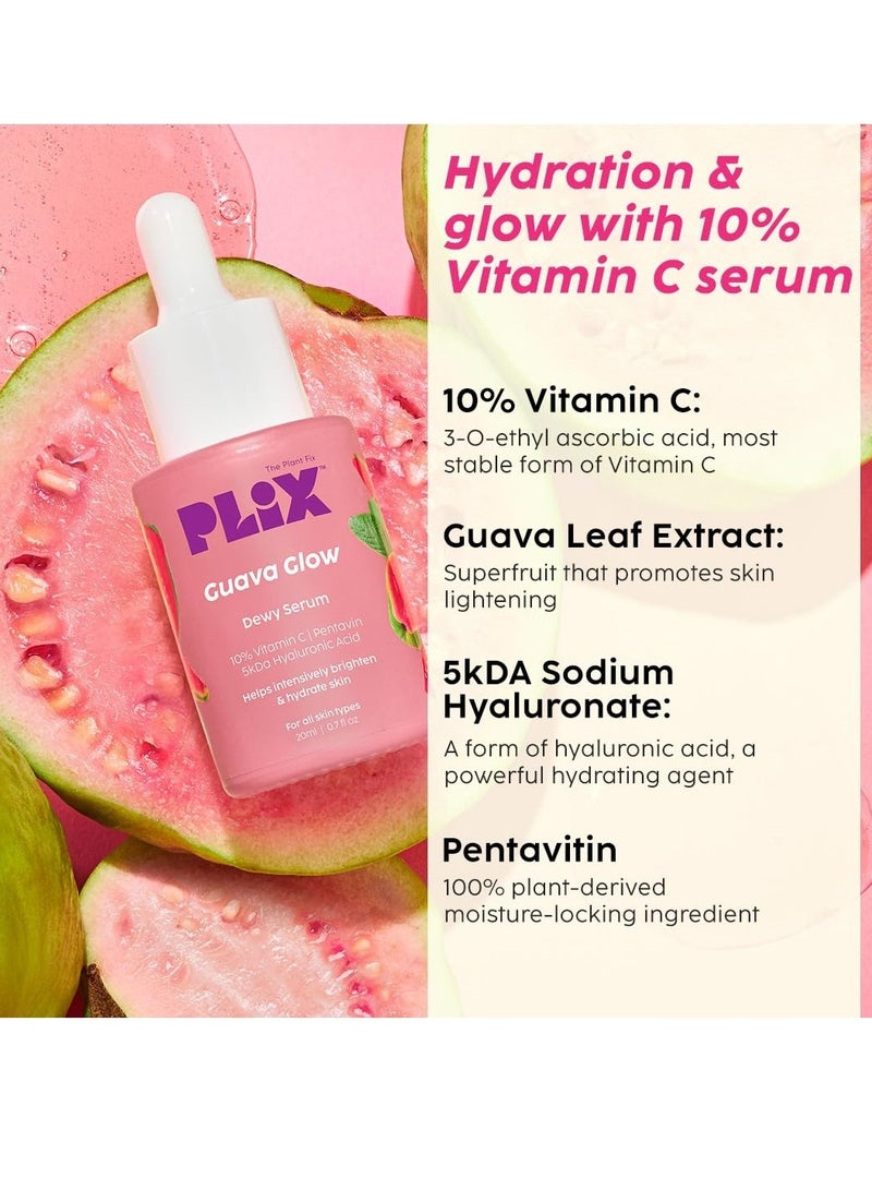 PLIX - THE PLANT FIX | Skin Brightening Combo with Avocado Ceramide Moisture Rush Cleanser 100ml, 10% Vitamin C Serum 20ml & Guava Glow Smoothie Moisturizer 50g | Skin Barrier & Glow