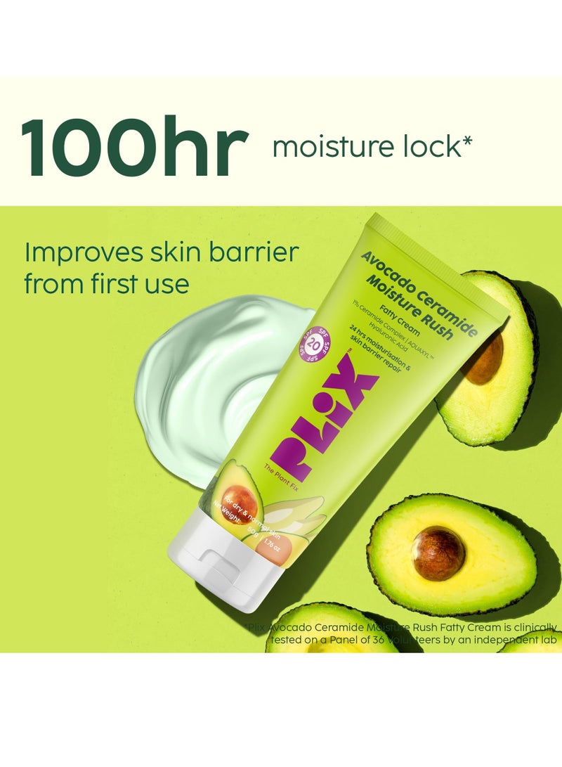 PLIX - THE PLANT FIX | Skin Brightening Combo with Avocado Ceramide Moisture Rush Cleanser 100ml, 10% Vitamin C Serum 20ml & Guava Glow Smoothie Moisturizer 50g | Skin Barrier & Glow