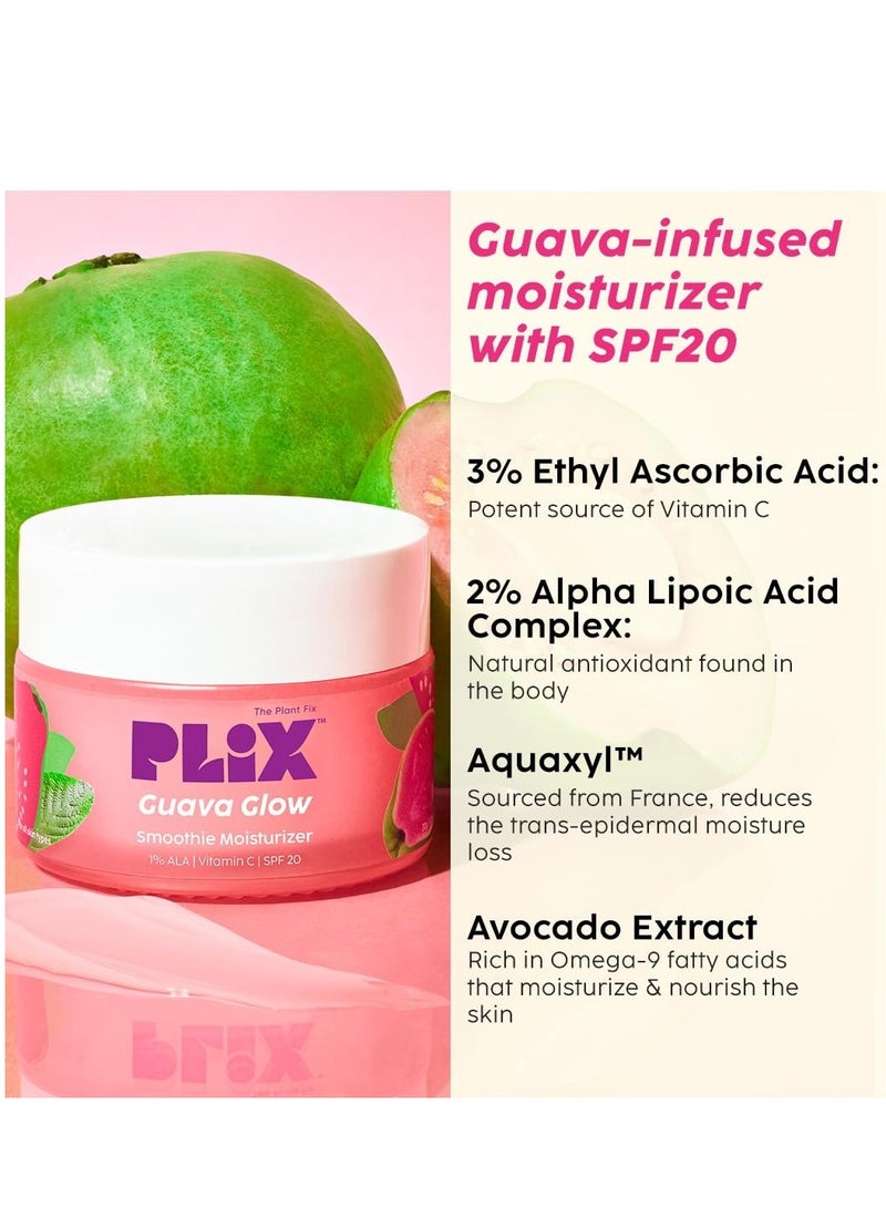 PLIX - THE PLANT FIX | Skin Brightening Combo with Avocado Ceramide Moisture Rush Cleanser 100ml, 10% Vitamin C Serum 20ml & Guava Glow Smoothie Moisturizer 50g | Skin Barrier & Glow