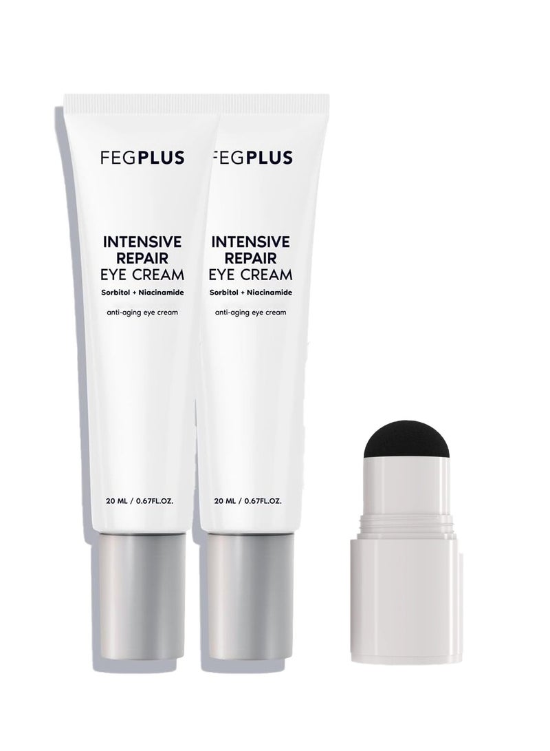 FEGPLUS 2PCS Eye Cream with One Step Brow Stamp Shaping Kit for Dark Cirles, Wrinkles Care (20ml) Anti Aging Cream Gel to Smooth Fine Lines and Hydrate Eye Area