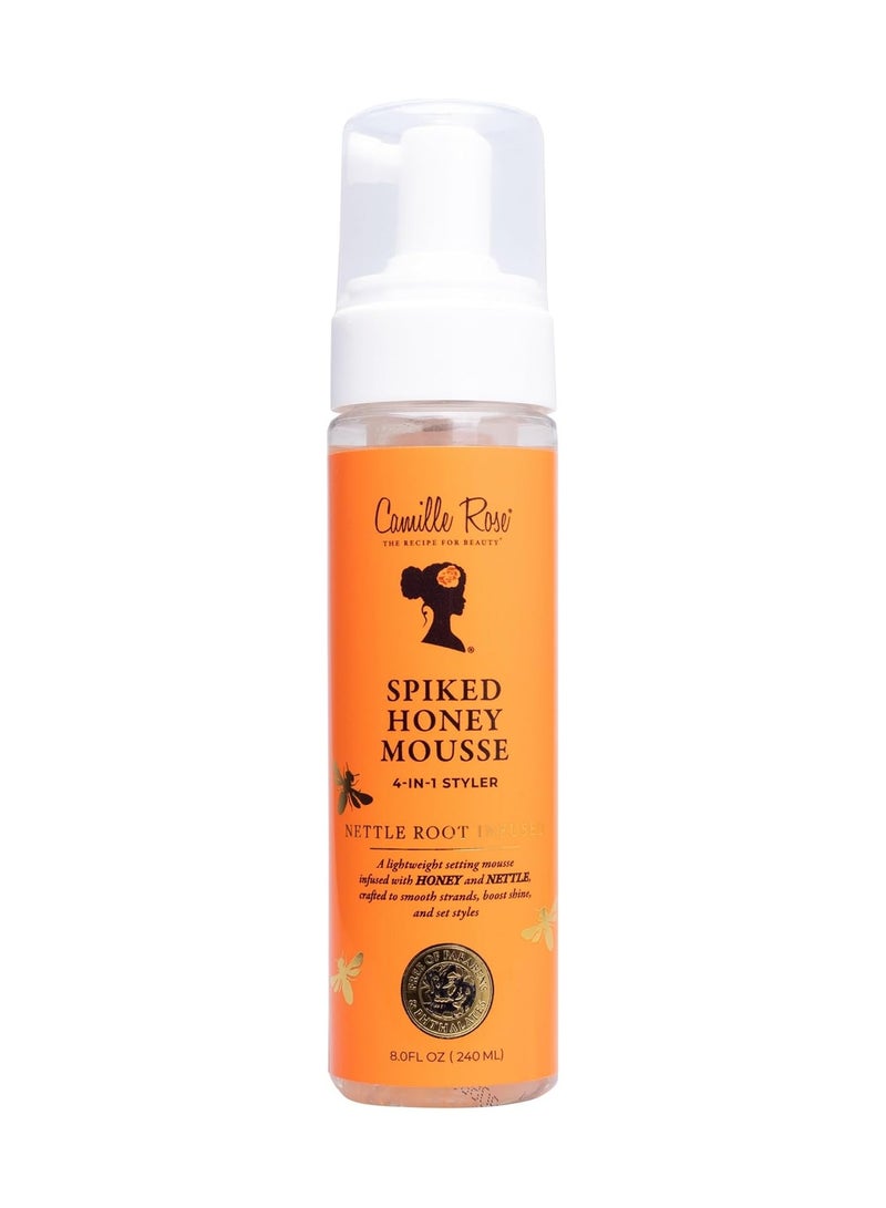 Camille Rose Spiked Honey Mousse, 4-in-1 Hair Styler with Nettle Root, to Nourish and Hydrate Strands, Define Curls, and Add shine, for All Hair Types, 8 fl oz 240ml, Made in USA.