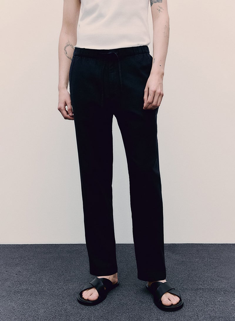 Regular Fit Linen-Mix Trousers