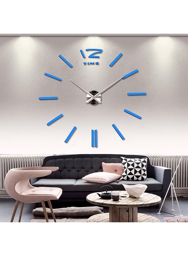 DIY 3D Real Mirror Wall Clock Sticker Blue 100x100centimeter