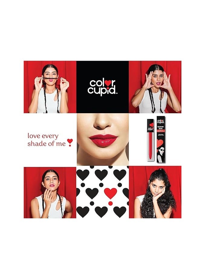 color cupid Matte Intense Color 18-Hour Stay Liquid Lipstick | Infused with Hyaluronic Acid & Ceramide | Transfer Proof & Kiss Proof| forever love - romantic Red | 4 ml