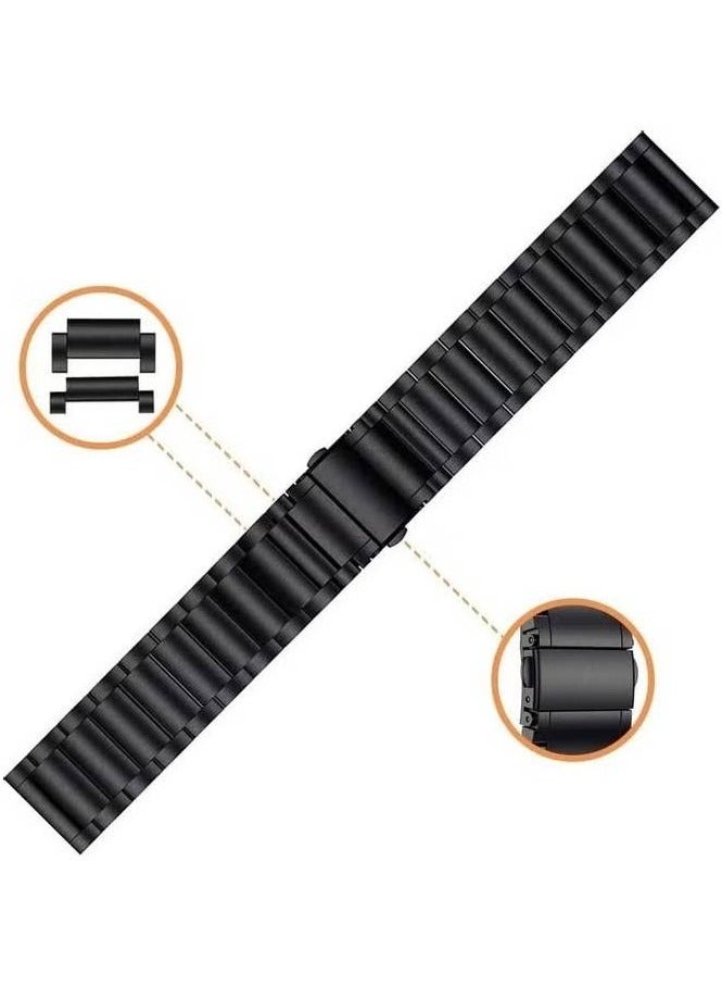 Metal Stainless Steel Strap Band for Samsung Galaxy Watch 46mm / Huawei GT2 / Gear S3 Frontier and Classic / Honor Magic 2 / Fossil 22mm Black