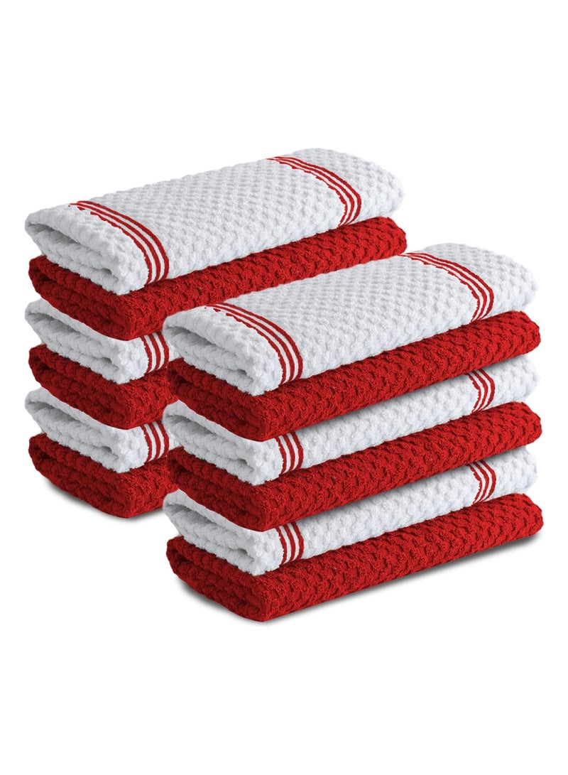 Infinitee Xclusives Premium Kitchen Towels - Red [Pack of 12] 100% Cotton Kitchen Hand Towels 15 x 25 Inches - Dish Towels for Kitchen