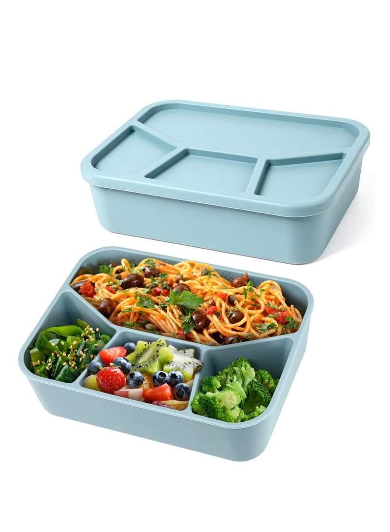 Silicone Bento Box, Bento Lunch Box with 4 Compartments, Leak-Proof Salad Bento Boxes, Sauce Container, Utensils, Food Picks and Muffin Cups, Microwave, Dishwasher and Freezer Safe, Blue