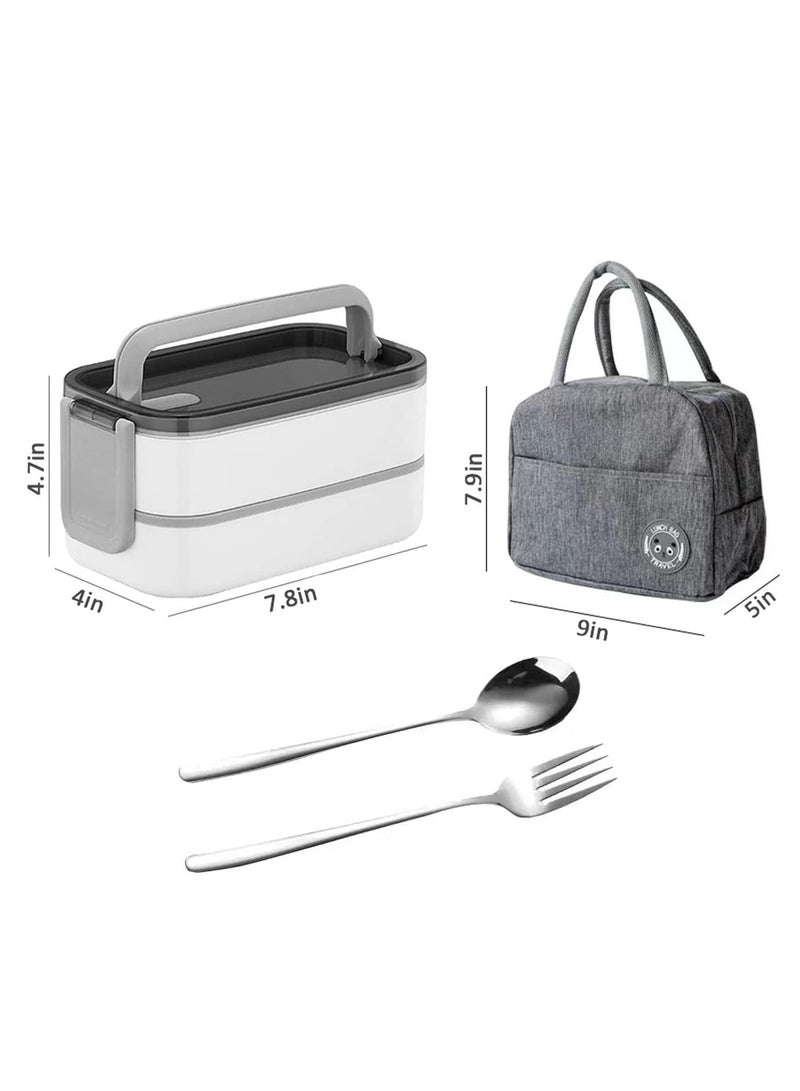 Stainless Steel Lunch Box - Insulated Bento Box Multifunctional Containers Food Containers with 2 Compartments,Tableware, Nylon insulation bag (Grey)